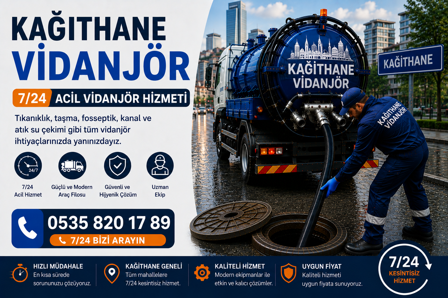 Kağıthane Vidanjör | 7/24 Acil Vidanjör Hizmeti